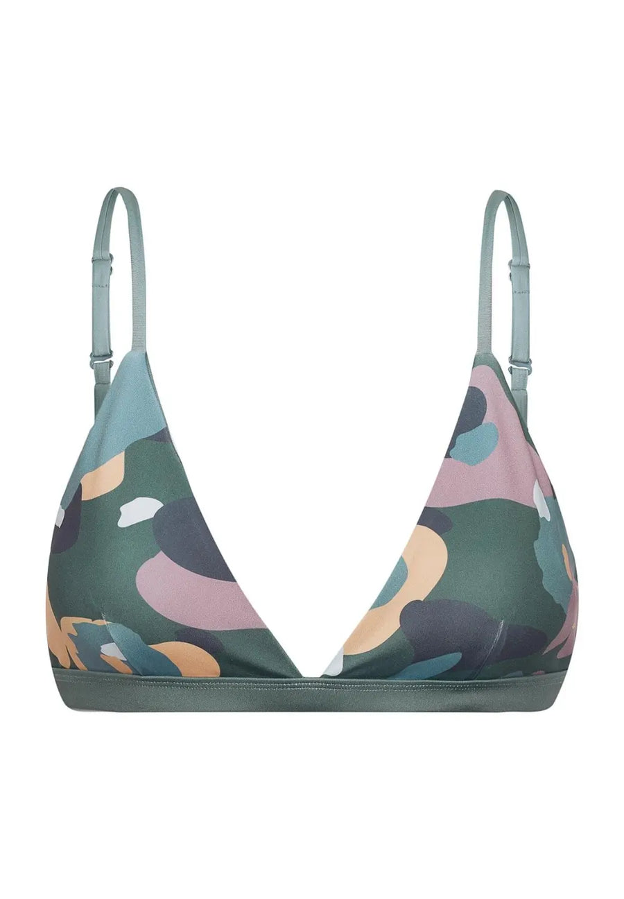 boochen sustainable surf bikini Top Amami style in green flower print