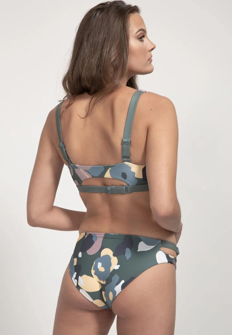 boochen sustainable surf bikini Bottom Caparica style in green flower print