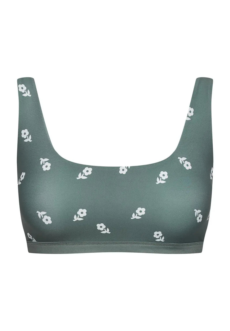 Caparica Bikini Top Reversible in Green Wildflower / Daisy - boochen eco-conscious surfwear