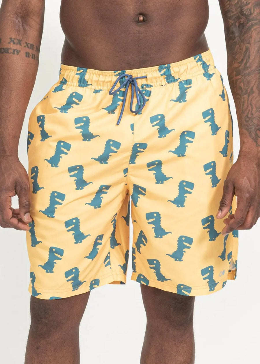 boochen eco man's boardshorts, sustainable boardshorts, beachshorts, nachhaltige badehose dino print