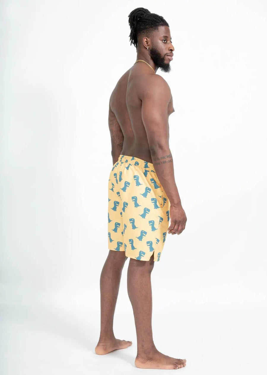 boochen eco man's boardshorts, sustainable boardshorts, beachshorts, nachhaltige badehose dino print