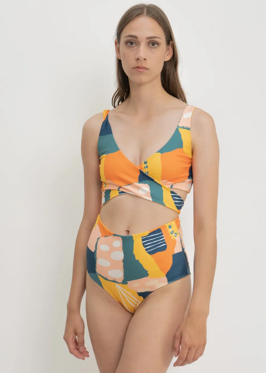 Noja Top in Painting Print / Dolphin - bikini top