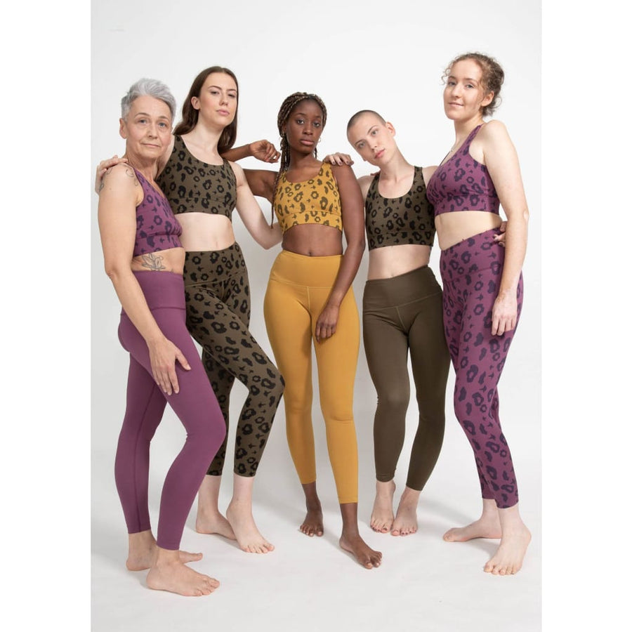 boochen eco-friendly leggings in lila leopard, sustainable fashion, sustainable leggings, yoga, nachhaltige leggings im liliac Leopard