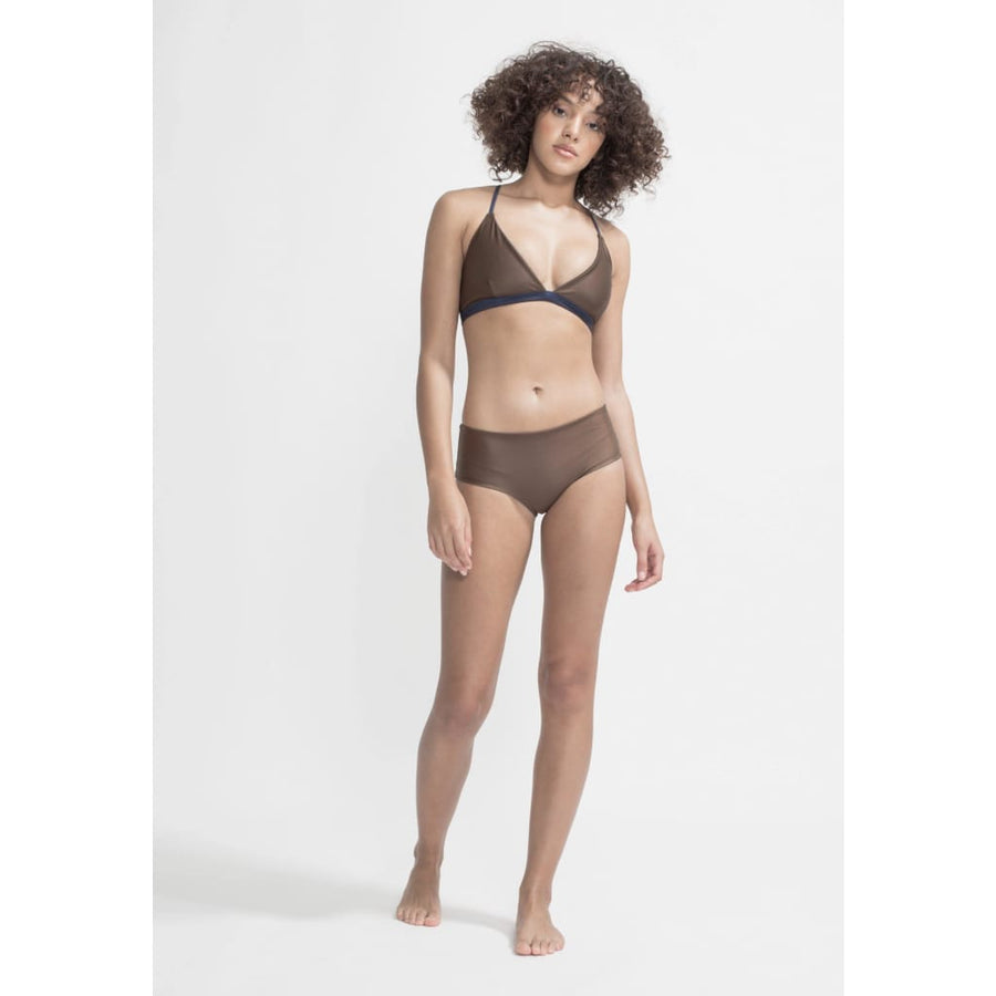 Amami Top Reversible in Dark Blue / Solid Brown - boochen eco-conscious surfwear