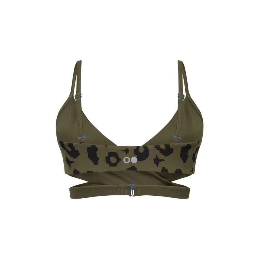 nachhaltige bikini top arpoador green leopard moss, sustainable swimwear, reversible swimwear