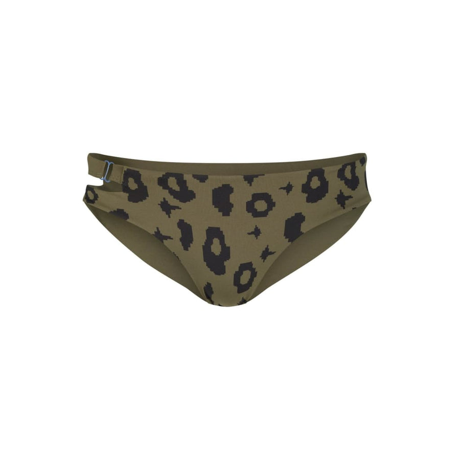 nachhaltige bikini bottom caparica green leopard moss, sustainable swimwear, reversible swimwear
